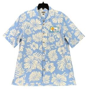 Edwards Hawaiian Aloha Shirt‎ Mens M Floral Share House Resort Coral Blue